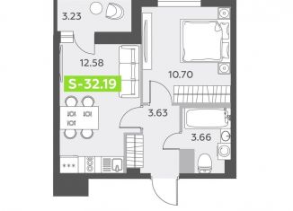 Продается однокомнатная квартира, 32.2 м2, посёлок Шушары