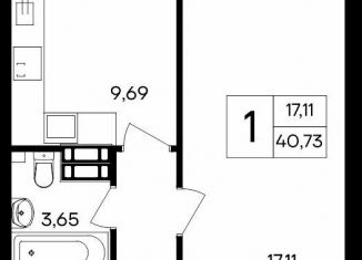 Продам 1-ком. квартиру, 40.7 м2, посёлок городского типа Гвардейское, Курганная улица