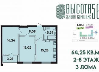 Продам 2-ком. квартиру, 64.3 м2, Калининград, Солдатская улица, 9к4