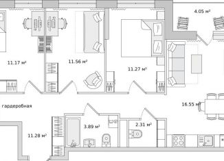 Продается трехкомнатная квартира, 69 м2, деревня Новосаратовка, улица Первых, 4к7