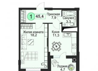 1-комнатная квартира на продажу, 44.3 м2, Ставрополь, улица Кирина, 30, Ленинский район