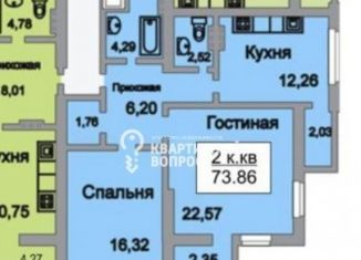 Двухкомнатная квартира на продажу, 73 м2, Саратов, Усть-Курдюмская улица, 29, ЖК Изумрудный