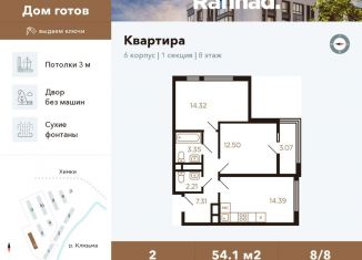 Двухкомнатная квартира на продажу, 54.1 м2, Московская область, улица Генерала Дьяконова, 15