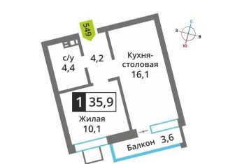 1-ком. квартира на продажу, 35.9 м2, поселок Отрадное, жилой комплекс Отрада-2, к3