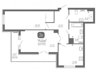 Продается двухкомнатная квартира, 74.7 м2, Самара