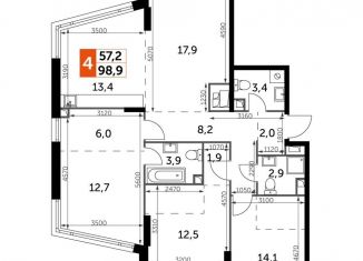 4-комнатная квартира на продажу, 98.9 м2, Москва, Варшавское шоссе, 37Ак3, метро Нагатинская
