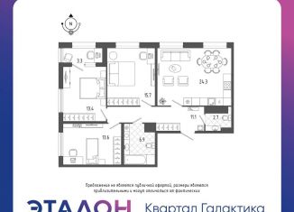 Продажа 3-комнатной квартиры, 89.4 м2, Санкт-Петербург, ЖК Галактика, Измайловский бульвар, 11