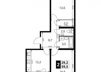 Продам двухкомнатную квартиру, 59.5 м2, Ленинский городской округ