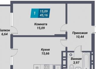 Продаю 1-ком. квартиру, 45.2 м2, Новосибирск, Октябрьский район, микрорайон Закаменский, 20