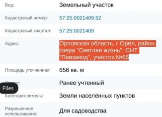 Продажа земельного участка, 6 сот., Орёл, СНТ Пивзавод, 66