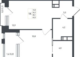 Продаю 1-ком. квартиру, 38.1 м2, деревня Борисовка, жилой квартал Новая Щербинка, 20