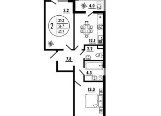 Продается 2-комнатная квартира, 63.2 м2, Ростов-на-Дону, Советский район