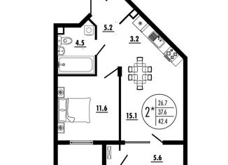 Продам 2-ком. квартиру, 42.4 м2, Ростов-на-Дону