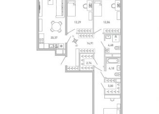 Продажа 3-комнатной квартиры, 91.8 м2, Санкт-Петербург, Приморский район, набережная Чёрной речки, 1