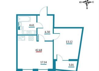 Продам однокомнатную квартиру, 42.7 м2, Мурино