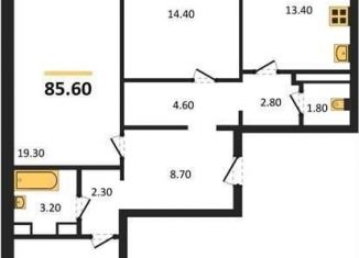 Продается 3-комнатная квартира, 85.6 м2, село Ямное, улица Генерала Черткова, 1