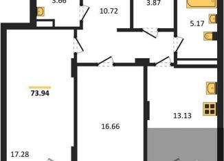 Продаю 2-ком. квартиру, 73.9 м2, Воронеж, Коминтерновский район