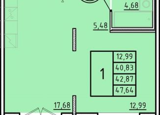 Продажа однокомнатной квартиры, 40.8 м2, посёлок Шушары