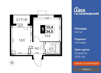 Продаю однокомнатную квартиру, 34.5 м2, Наро-Фоминский городской округ, Киевское шоссе, с1