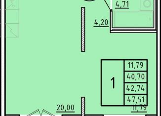Продажа 1-комнатной квартиры, 40.7 м2, посёлок Шушары