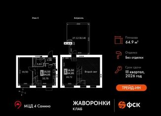 Продаю 1-ком. квартиру, 65 м2, деревня Митькино