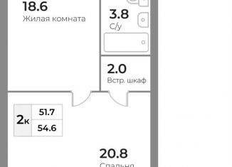 Продается 2-комнатная квартира, 54.6 м2, Калининградская область