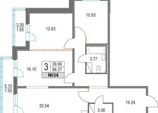 3-ком. квартира на продажу, 86.3 м2, Санкт-Петербург, Коломяжский проспект, 11, муниципальный округ Комендантский Аэродром