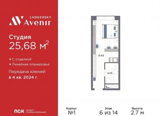 Продаю квартиру студию, 25.7 м2, Санкт-Петербург, Магнитогорская улица, 51литЗ, метро Новочеркасская