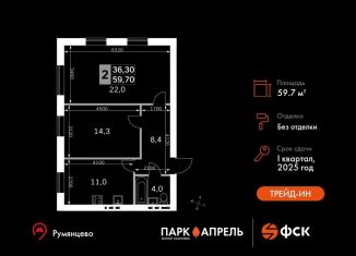 Продается 2-комнатная квартира, 59.7 м2, Апрелевка, ЖК Парк Апрель