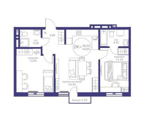 Продажа 2-комнатной квартиры, 58.4 м2, деревня Патрушева, улица Петра Ершова, 8