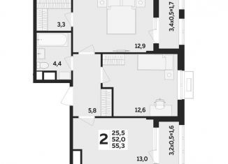 Продам 2-ком. квартиру, 55.3 м2, Адыгея