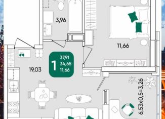 Продам 1-ком. квартиру, 37.5 м2, Краснодарский край, микрорайон Любимово, 16/1