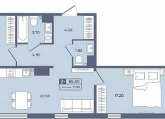 Продаю двухкомнатную квартиру, 65.3 м2, Тюменская область, улица Энергетиков, 42с5