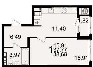 Продам 1-ком. квартиру, 38.7 м2, Рязань, Берёзовая улица, 5