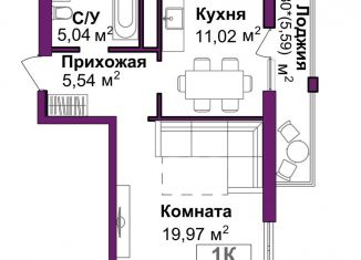 1-ком. квартира на продажу, 44.4 м2, Симферополь, ЖК Город Мира