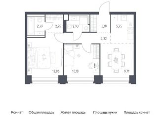 Продается 2-комнатная квартира, 54.3 м2, Москва, район Раменки, жилой комплекс Нова, к3