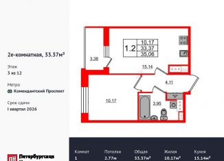 Продажа однокомнатной квартиры, 33.4 м2, Санкт-Петербург, метро Комендантский проспект