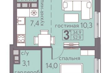 Продам 3-ком. квартиру, 52.9 м2, Пермь, ЖК Погода