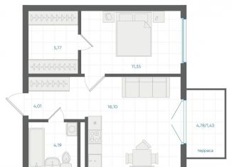 Продам 1-ком. квартиру, 42.9 м2, Екатеринбург, Ленинский район