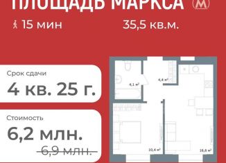 Продажа однокомнатной квартиры, 35.5 м2, Новосибирск, метро Студенческая