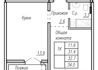 Продажа квартиры со свободной планировкой, 32.7 м2, Барнаул