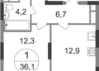 Продам однокомнатную квартиру, 36.1 м2, деревня Рассказовка, 2-я Боровская улица, 1