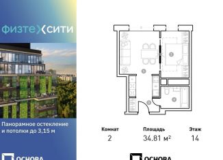 Продажа 2-комнатной квартиры, 34.8 м2, Москва, улица Фёдора Дубовицкого