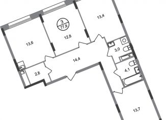 3-комнатная квартира на продажу, 77.8 м2, Москва, деревня Рассказовка, 2