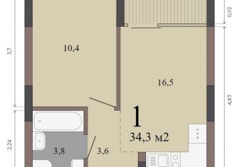 Продаю 1-ком. квартиру, 34.3 м2, Екатеринбург, улица Бакинских Комиссаров, 33А/3, ЖК Парк Победы