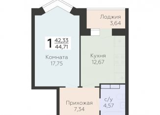 Продается 1-комнатная квартира, 44.7 м2, Орёл, Заводской район, улица Панчука, 83