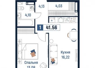 Продаю 1-ком. квартиру, 41.6 м2, Мурино