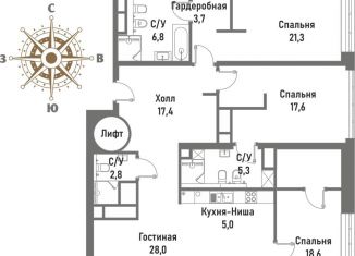 Продаю четырехкомнатную квартиру, 164.6 м2, Москва, Рубцовско-Дворцовая улица, 4, район Сокольники