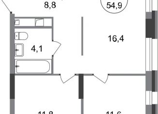 Продажа 2-комнатной квартиры, 54.9 м2, Москва