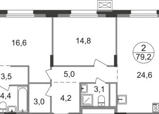 Двухкомнатная квартира на продажу, 79.2 м2, Московская область